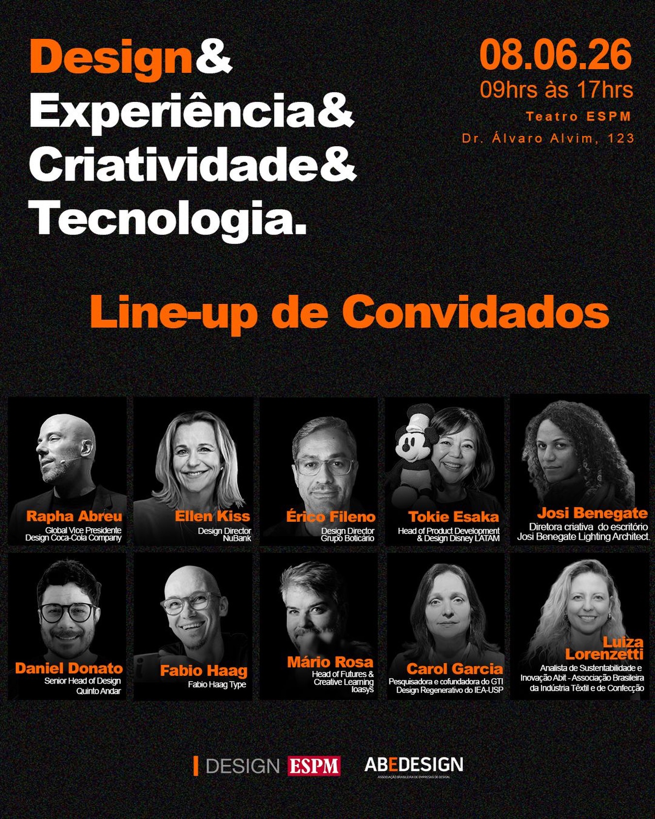 Line-Up de convidados Design e Experiência e Criatividade e Tecnologia